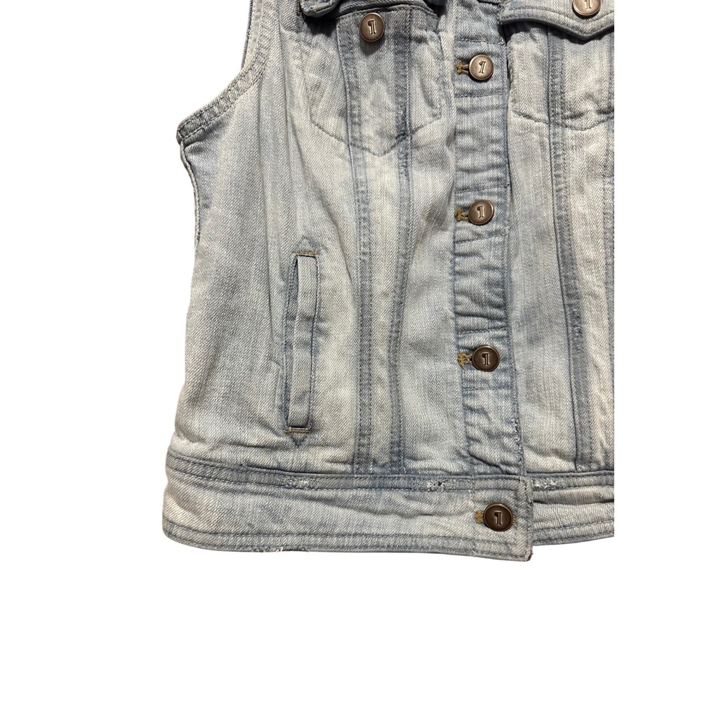 Pilcro and the Letterpress Denim Vest Womens Small Light Blue Good Crochet Lace - Picture 2 of 10